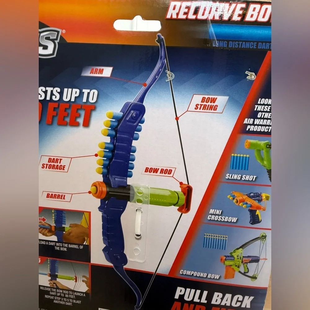 New Children’s Recurve Bow Toy Air Warriors 8-Dart Foam Arrow Dart Game Playset